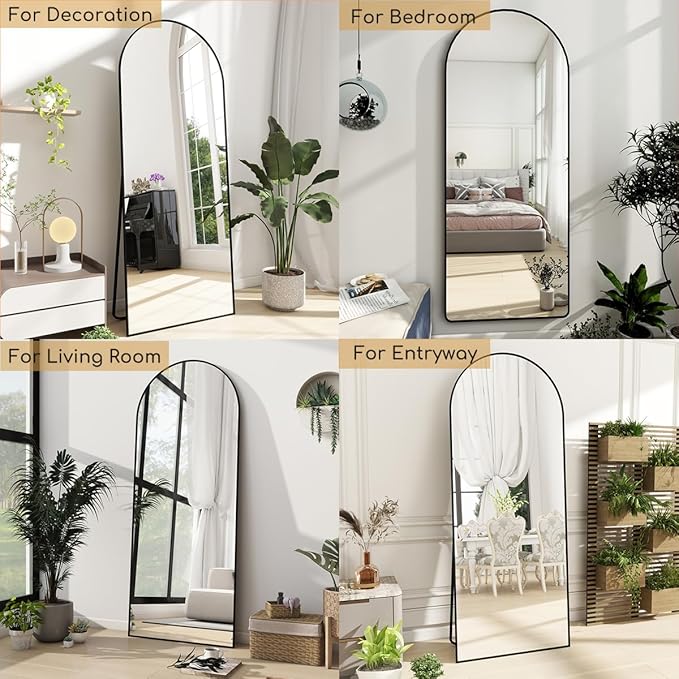 Arched Floor Mirror, 58 "x 18" Full Length Mirror Wall Mirrors Hanging or Leaning Arched-Top Full Body Mirrors with Stand for Bedroom, Dressing Room, Black