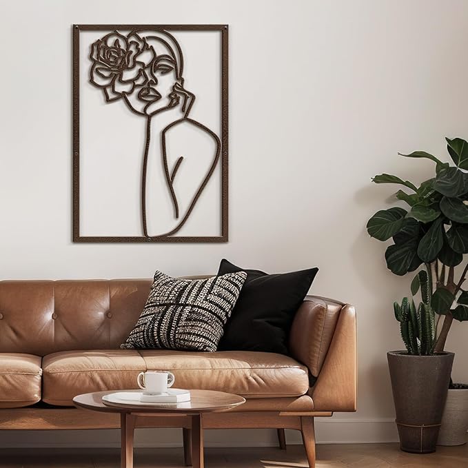 SIGNLEADER Metal Wall Art Decor Women and Flower Modern Abstract Wall Sculpture Hangings Home Decoration for Living Room, Bedroom, Bathroom, Kitchen, Outdoor - 18" Bronze