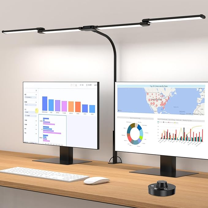 iVict Desk Lamp for Home Office, 24W Flexible Gooseneck Table Lamp, Desks Lamps with Clamp, 10 Color Modes 10 Brightness Eye-Caring Desk Light w/USB Adapter(Black)