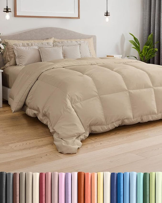 Cal King Size, Cream Alternative Down Comforter - Warm, Lightweight, Luxury and Breathable Hotel Quality Bedding Set - All Season Fluffy and Cozy Oversized Cooling Microfiber Duvet Insert Comforter