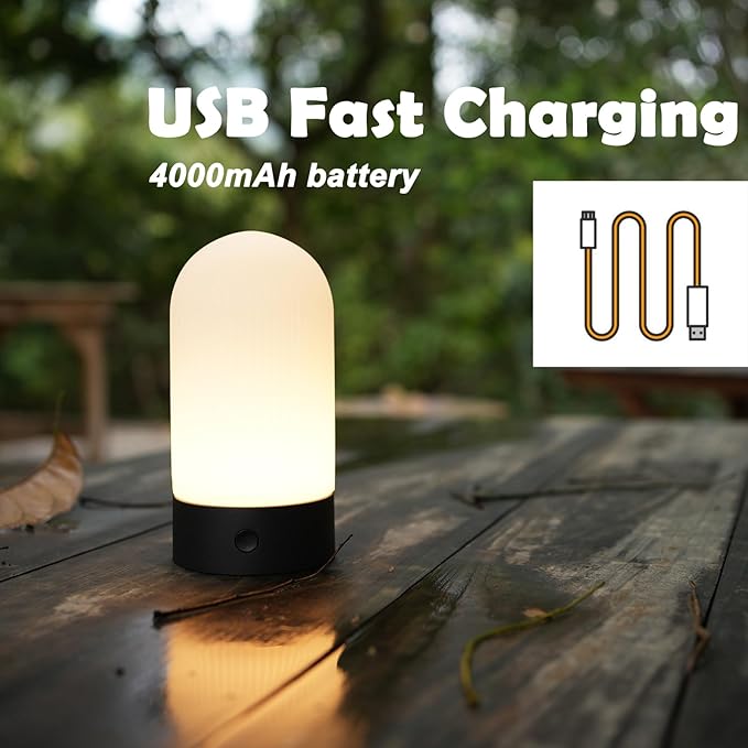 Battery Operated Shower Lamp Waterproof, Small Portable Cordless Table Lamp Rechargeable, Touch Dimmable Mood Light for Home/Patio/Dining/Outdoor (Khaki)