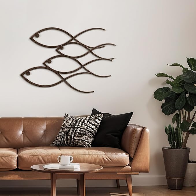 SIGNLEADER Metal Wall Art Decor Fish Minimalist Modern Abstract Wall Sculpture Hangings Home Decoration for Living Room, Bedroom, Bathroom, Kitchen, Outdoor - 18" Bronze