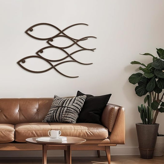 SIGNLEADER Metal Wall Art Decor Fish Minimalist Modern Abstract Wall Sculpture Hangings Home Decoration for Living Room, Bedroom, Bathroom, Kitchen, Outdoor - 18" Bronze