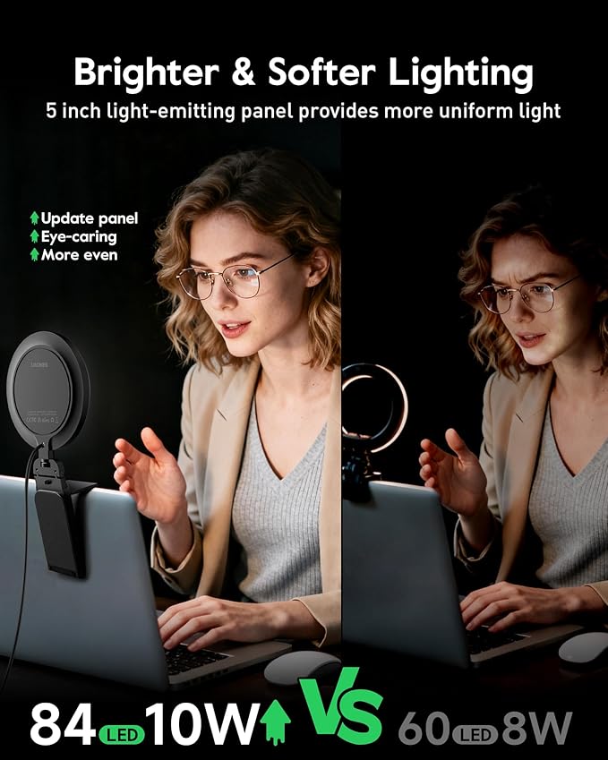 2 Pack Zoom Lighting for Computer, 5“ Small Lighting for Video Call/Conference/Streaming, 50 Modes CRI>97.8, 3000K-6500K, Selfie Light with Stand for Laptop/Phone/Webcam/Monitor, CRI>97.8