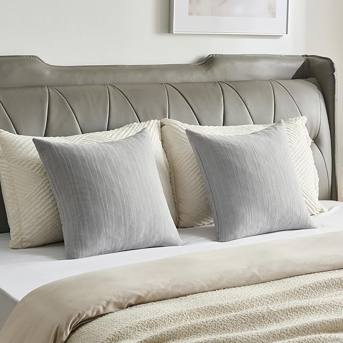 FUTEI Light Grey Chenille Decorative Throw Pillow Covers 22x22 Inch Set of 2,Soft Crushed Striped Texture Cushion Case,Modern Home Decor for Couch Bed Living Room