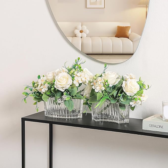 MCMCNCUIU Crystal Vases for Centerpieces, Flower Vases for Wedding Centerpieces, Clear Glass Vase for Flowers, Curve Small Vase for Living Room, Bedroom, Kitchen, Dining Table, Set of 2