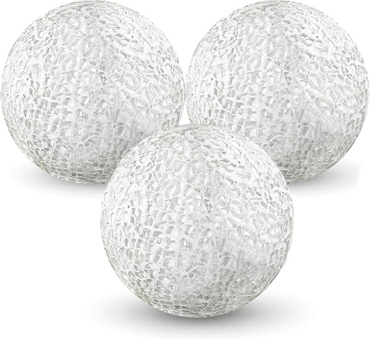DomeStar 3PCS Decorative Balls for Bowls, 4 Inch White Orbs Glass Balls for Centerpiece Bowls Mosaic Sphere for Home Decoration Dining Table