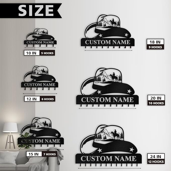 Personalized Cowboy Coat Hooks, Cowboys Key Holder for Wall, Clothes Cowboy Hat Rack and Backpack Hanger, Western Wall Decor, Metal Key Rack Organizer for Kitchen Entryway Color03