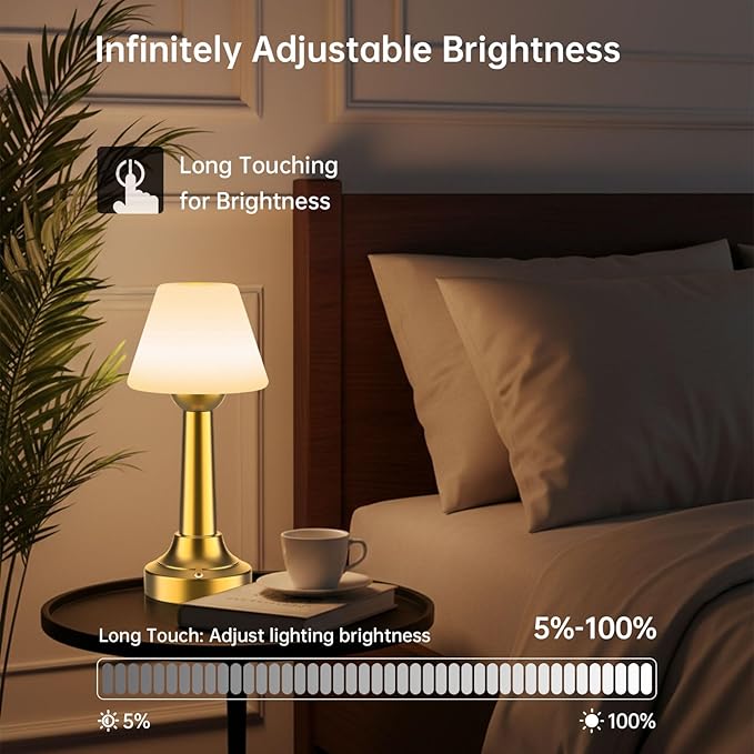 TRRMEZY Cordless Shower Lamp Waterproof, 18-Hour Rechargeable Battery Operated Outdoor Lamp, Dimmable Touch Table Lamp, IP65 Wireless LED Night Light for Bathroom Patio Camping Restaurant Bar Home