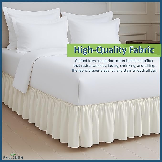 Rajlinen Ruffled Bed Skirt Full, 18 Inch Drop Dust Ruffle with Split Corners, 100% Microfiber Bedskirt with Platform, Three-Sided Coverage Ruffled Gathering Design, Ivory