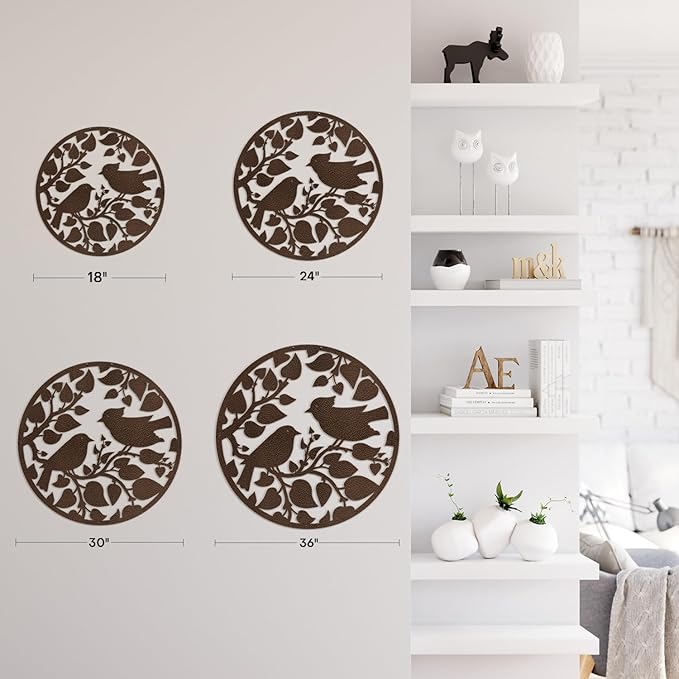 SIGNLEADER Metal Wall Art Decor Birds Tree Circular Frame Minimalist Modern Abstract Wall Sculpture Hangings Home Decoration for Living Room, Bedroom, Bathroom, Kitchen, Outdoor - 18" Bronze