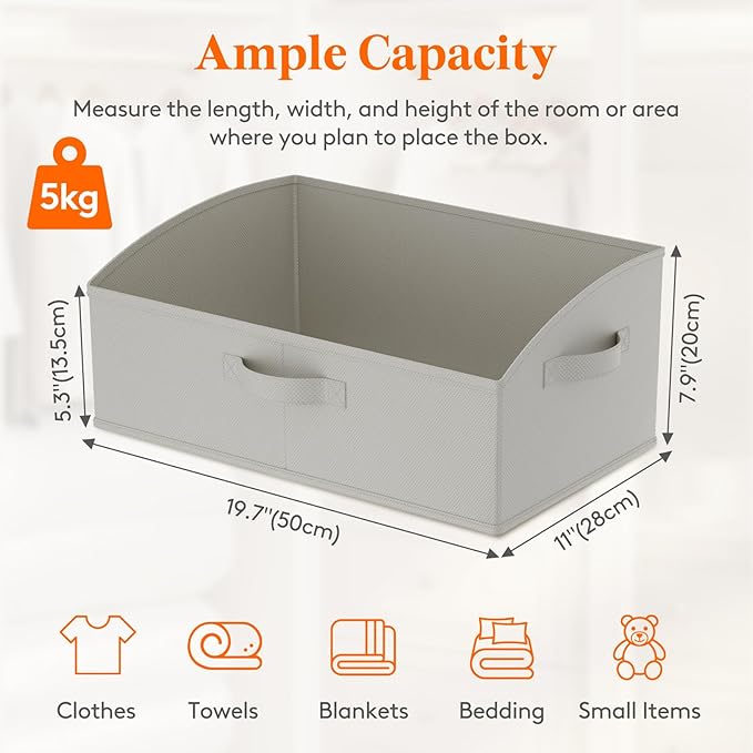 Lifewit Trapezoid Closet Storage Bins for Shelf, 6 Packs Non-woven Closet Organizer Baskets with Handles, Foldable Clothes Containers Boxes for Clothing, Book, Purse, 23L, Extra Large, Light Gray