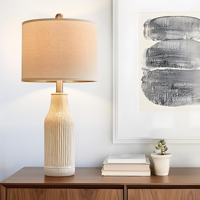 23.75 inches Modern Ceramic Table Lamp Set of 2 for Living Room, Farmhouse Bedside Nightstand Lamp for Bedroom Home Office Dorm