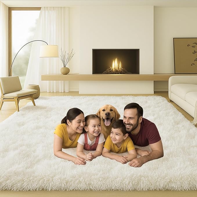 Mtandyx 5x7 Plush Fluffy Area Rugs, Large Soft Carpet, Upgraded Non-Slip Rectangular Rug for Living Room, Bedroom, Kids Room, Dorm, Modern Home Decor Aesthetic,Cream White.