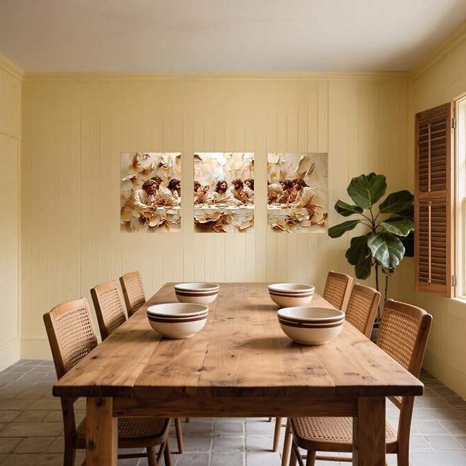 Jesus Last Supper Wall Art Poster Set of 3, Christian Wall Decor, Jesus Canvas Prints Painting Posters Religious Bible Artwork Home Decor Pictures for Living Room Dining Room 12x16 inch Unframed