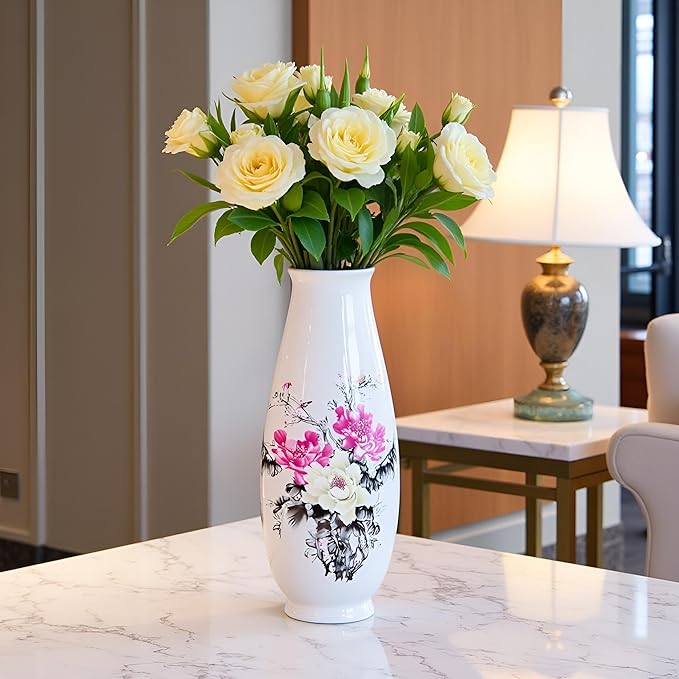 MTME Porcelain Figurines, Jingdezhen Decorative Flower vase, Inserting Sr. Home Decor, Wedding Gifts, Aesthetic Sculpture Home décor (Peony)
