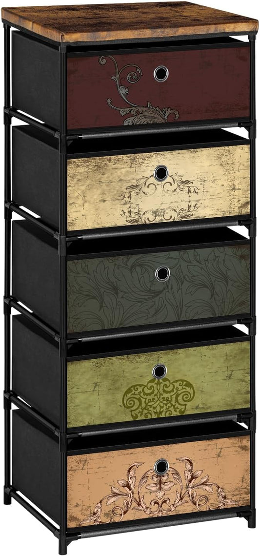 Nightstand with 5 Drawers, Clothes Storage Organizer, Small Fabric Dresser for Bedroom, Closet, Entryway, Hallway, Nursery, Dorm