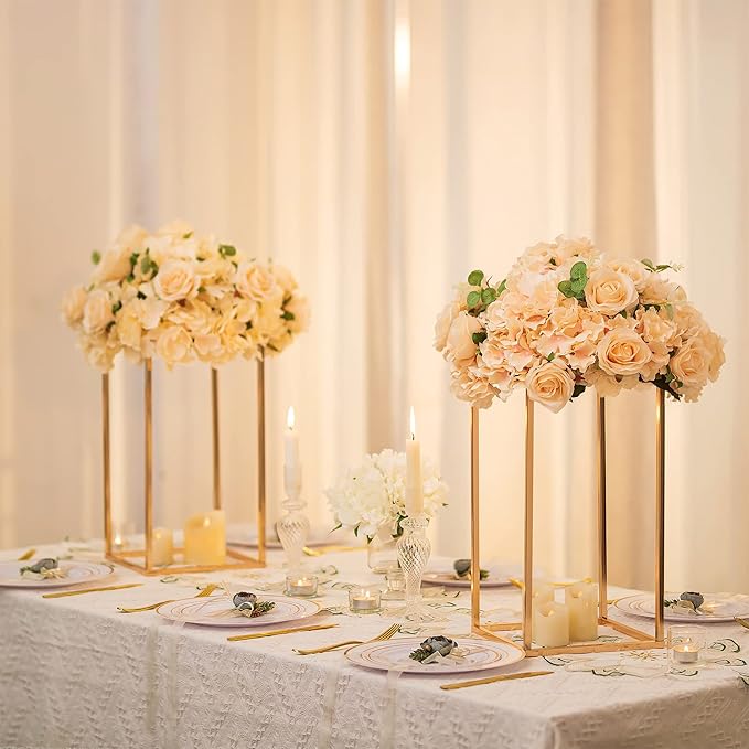 Sziqiqi Wedding Centerpieces for Tables Tall Metal Flower Stand Decorations for Weddings Party Gold Floor Geometric Vases for Events Reception Set of 3 (S+M+L, Gold)