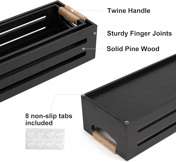 LotFancy Bathroom Decor Box, 2 Pack Toilet Tank Topper Basket, Wooden Bathroom Basket, Back of Toilet Storage Basket, Black Farmhouse Toilet Paper Holder