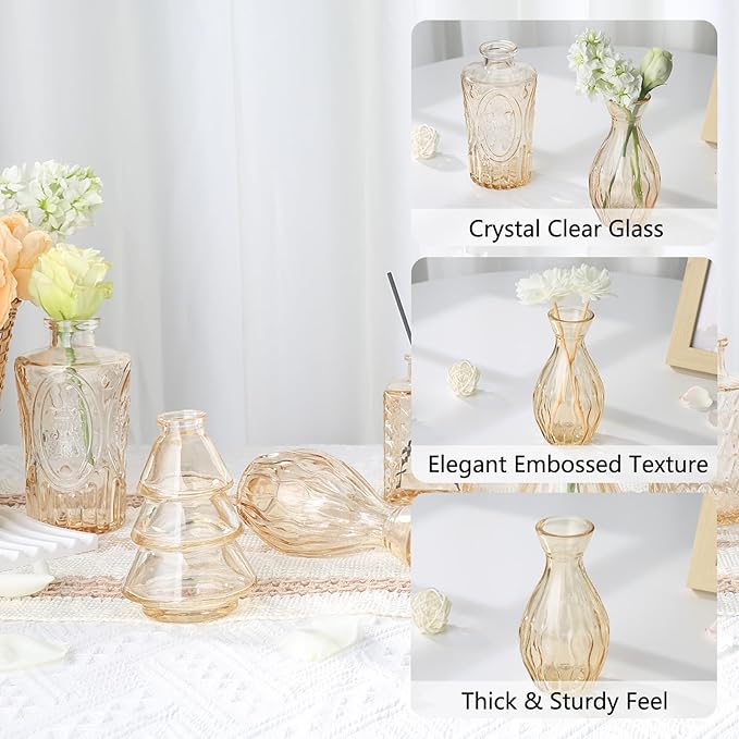RUCKAE 12 Pack Glass Bud Vases Mini Flower Vase Small Vintage Vases for Centerpiece Table Wedding Decorations Home Decor Party (Gold)