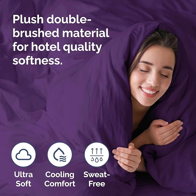Duvet Cover King Size Set - Extra Soft King Size Duvet Cover 104 x 90 with 2 Pillow Shams - Hotel Luxury, Easy Care and Fade Free with Zipper Closures & Ties - Comfy, Breathable Bedding Set (Purple)