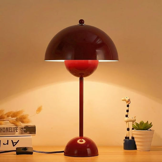 COSYLUX Modern Small Table Lamp for Bedroom, Cute Dome Shade Reflecting Light Reading Lamp for Living Room, Kid's Room, Study, Office, Beside Bedside Nightstand Desk Lamp(Dark Red/Burgundy)