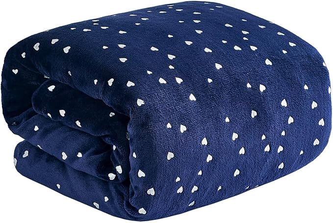 NANPIPER Fleece Blanket Heart Foil Print, King Size Soft Thick Microfiber, All Season Warm Lightweight Throw for Couch/Bed, 90"x108" Navy Blue