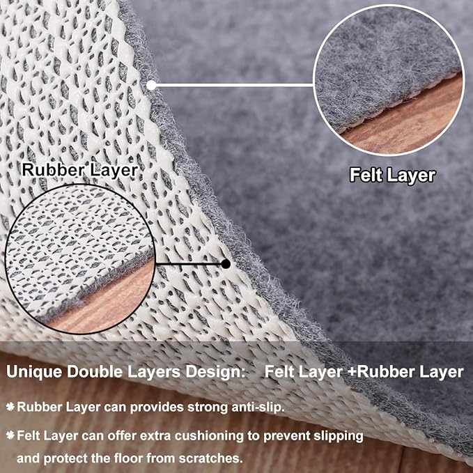 Non Slip Rug Pad Grippers - 2x8 Ft, 1/8" Thick, (Felt + Rubber) Double Layers Area Carpet Mat Tap, Provides Protection and Cushioning for Hardwood or Tile Floors