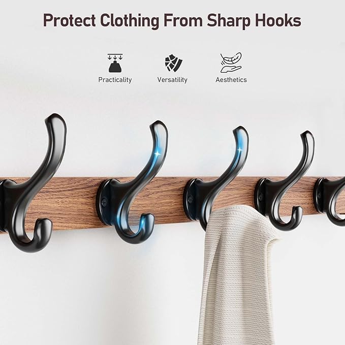 Tatub 29'' Coat Rack Wall Mount with Shelf, Wood Wall Hooks with Storage, Entryway Shelf with 5 Hangers for Bathroom, Living Room, Bedroom, Rustic Brown