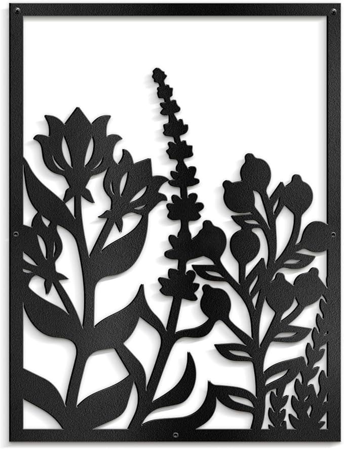 SIGNLEADER Metal Wall Art Decor Botanical Flowers Minimalist Modern Abstract Wall Sculpture Hangings Home Decoration for Living Room, Bedroom, Bathroom, Kitchen, Outdoor - 18" Black
