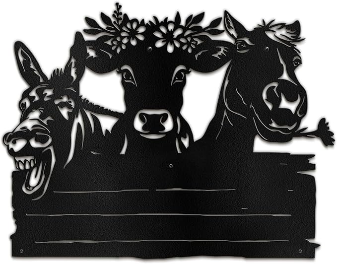 SIGNLEADER Metal Wall Art Decor Cute Cow and Horse Minimalist Modern Abstract Wall Sculpture Hangings Home Decoration for Living Room, Bedroom, Bathroom, Kitchen, Outdoor - 18" Black