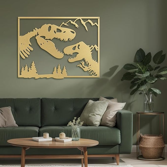 SIGNLEADER Metal Wall Art Decor Screaming Dinosaur Minimalist Modern Abstract Wall Sculpture Hangings Home Decoration for Living Room, Bedroom, Bathroom, Kitchen, Outdoor - 18" Gold