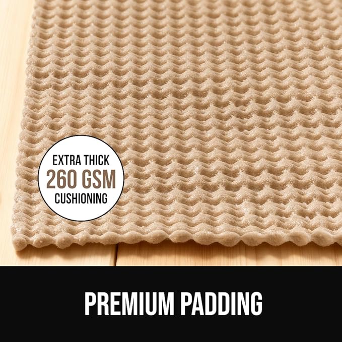 GORILLA GRIP Premium Dual Sided Extra Thick 3x5 Rug Gripper Pad for Hardwood Floors, Breathable Slip Resistant Pad Grips Under Carpet Area Rugs for Hard Surface Floor Protection, Easy Trim Mats, Beige