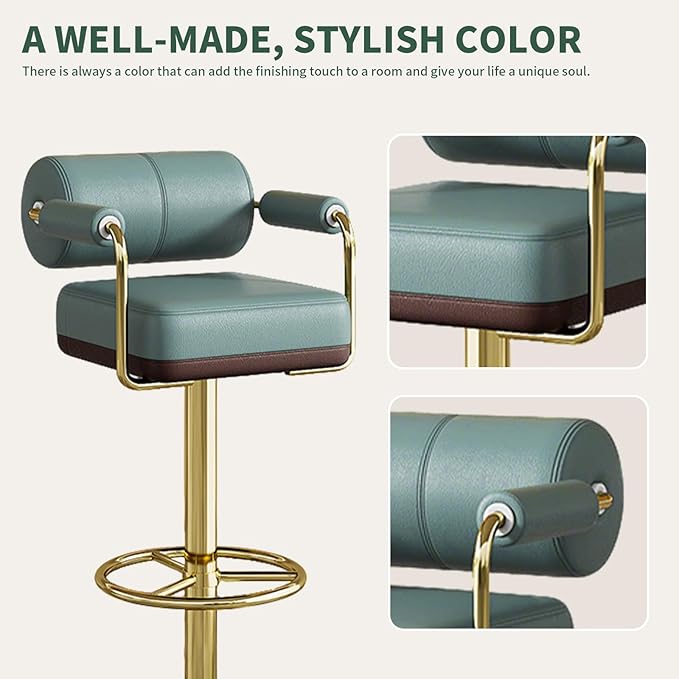 Extra Tall Bar Stools Swivel Counter Height Chair for Kitchen Island Modern Black Leather Adjustable Barstool with Arms,Green
