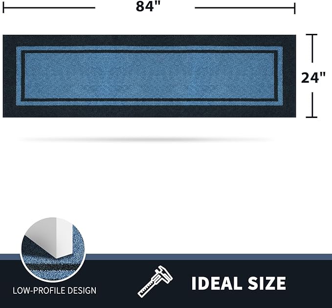 PURRUGS Dirt Trapping Door Mat 24" x 84", Non-Slip Machine Washable Entryway Rug, Entrance Mat, Indoor Front Door Mat, Super Absorbent Entry Rug for Muddy Shoes & Paws, Light Blue & Navy