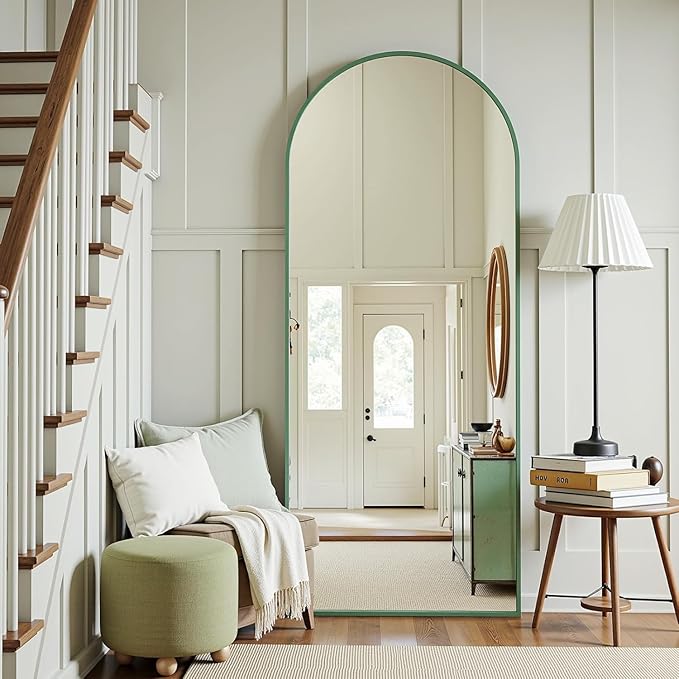 Antok Full Length Mirror, 58"x18" Floor Mirror, Arched Floor Standing Freestanding Arch Full Body Mirrors with Stand for Bedroom, Hanging Mounted for Living Room Cloakroom,Green