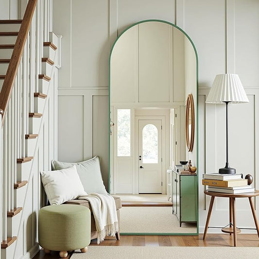 Antok Full Length Mirror, 58"x18" Floor Mirror, Arched Floor Standing Freestanding Arch Full Body Mirrors with Stand for Bedroom, Hanging Mounted for Living Room Cloakroom,Green