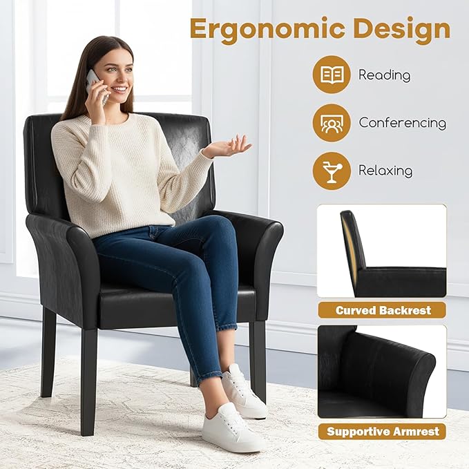 POWERSTONE Executive Accent Chair, PU Guest Chair Armchair with Wood Legs 5.5in Thick Cushion for Reception Waiting Room Living Room Single Sofa for Home Theater, PU Black