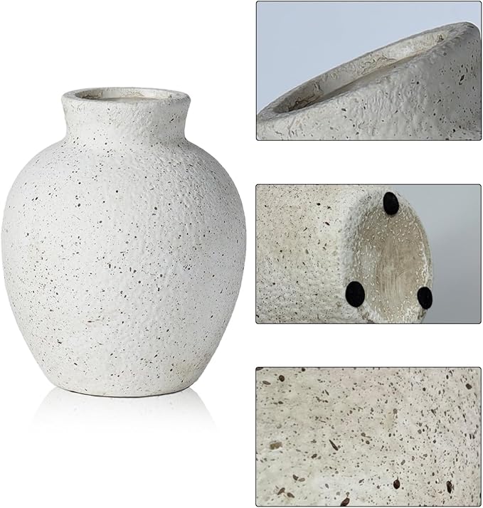 6.1 Inch White Ink Dot Vase, Rustic Ceramic Vase for Home Decor, Farmhouse Decorative Flower Vase for Living Room,Entryway, Table Centerpiece, Perfect for Pampas Grass, Eucalyptus
