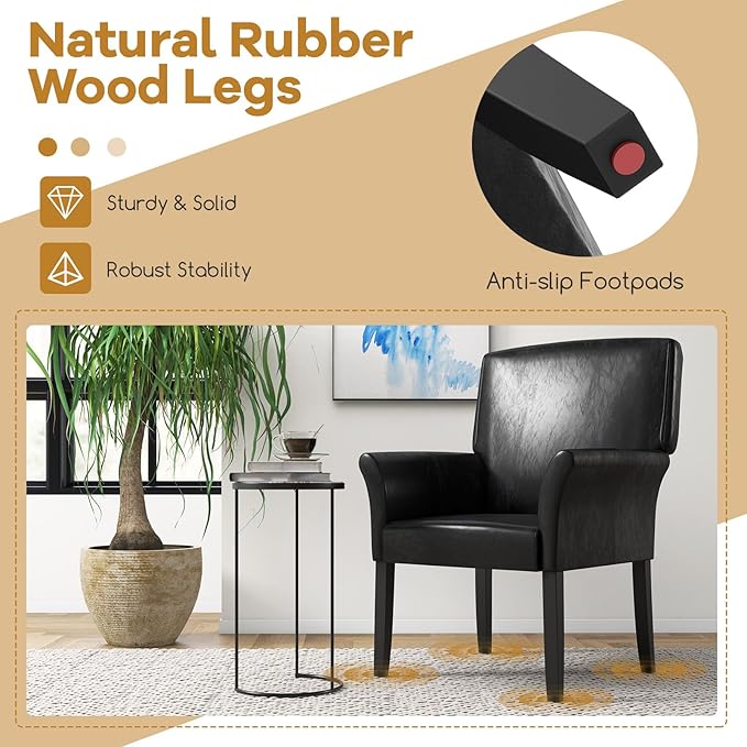 POWERSTONE Executive Accent Chair, PU Guest Chair Armchair with Wood Legs 5.5in Thick Cushion for Reception Waiting Room Living Room Single Sofa for Home Theater, PU Black