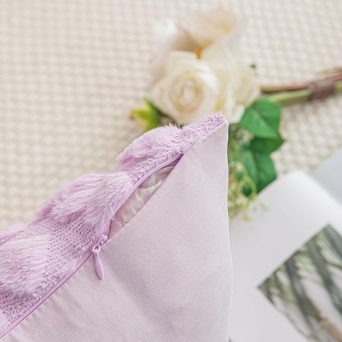 AQOTHES Set of 2 Heart Love Cute Purple Decorative Valentines Throw Pillow Covers 20x20, Soft Plush Faux Fur Pillow Covers for Couch Sofa Home Valentines Day Decoration