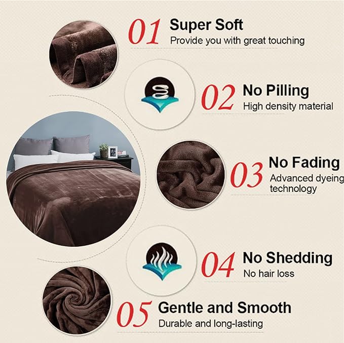 Soft Twin Size Blanket All Season Warm Fuzzy Microplush Lightweight Thermal Fleece Blankets for Couch Bed Sofa,66x90 Inches,Chocolate