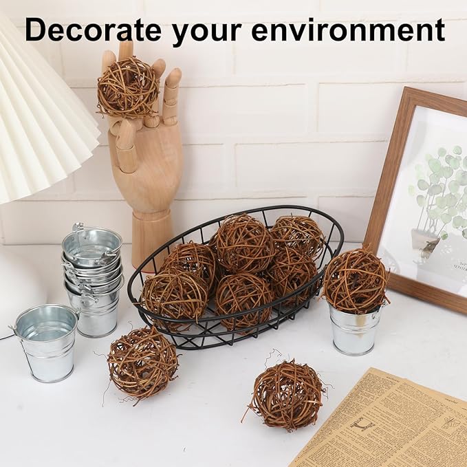 60 PCS 2.36 inch Decorative Wicker Rattan Balls, Wicker Dried Vine Balls for Party Wedding, Table Decoration and Home Décor