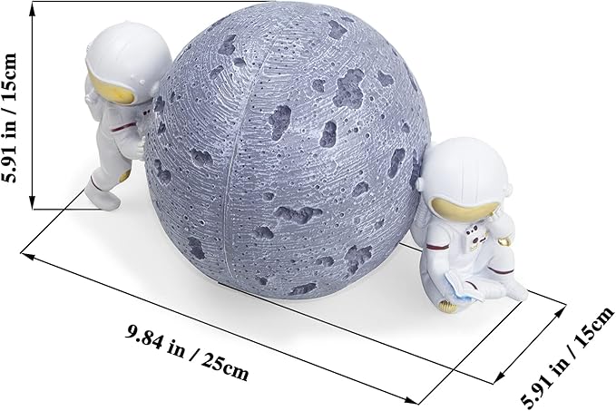 Heavy Duty Astronaut Bookends, Space-Themed Book Ends for Kids Room & Nursery Decor, Gray Moon Book Stoppers to Hold Books, Decorative Bookends for Shelves, Ideal for Boys and Girls