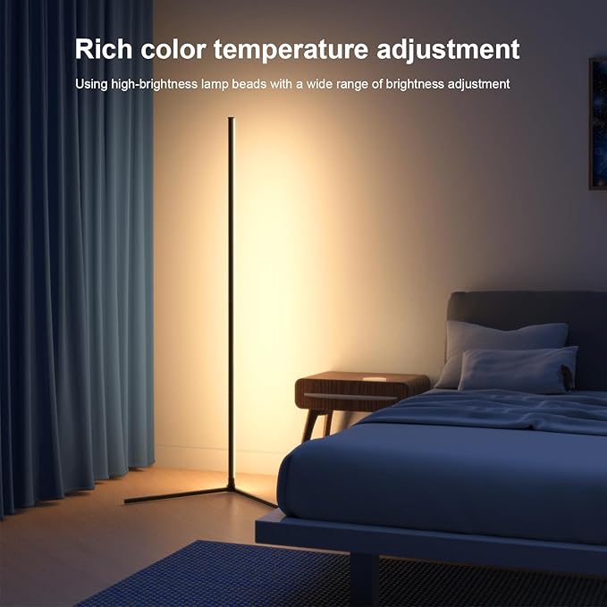Pirvlin Corner Floor Lamp, 60”Smart RGB LED Floor Lamp with App and Remote Control,High Brightness Led,16 Million Colors, Music Sync, Timer Setting, Mood Lighting,Ideal for Living Rooms, Bedrooms.