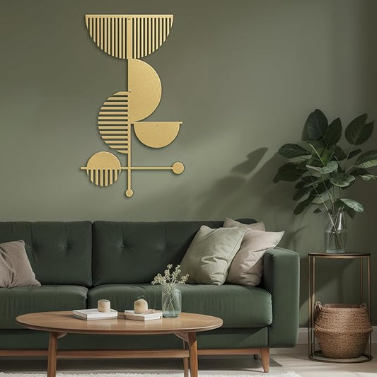 SIGNLEADER Metal Wall Decor Boho Geometric Lines Minimalist Modern Luxury Wall Sculpture Hangings 3D Statue Home Decoration for Living Room, Bedroom, Bathroom, Kitchen, Fireplace, Office - 24" Gold