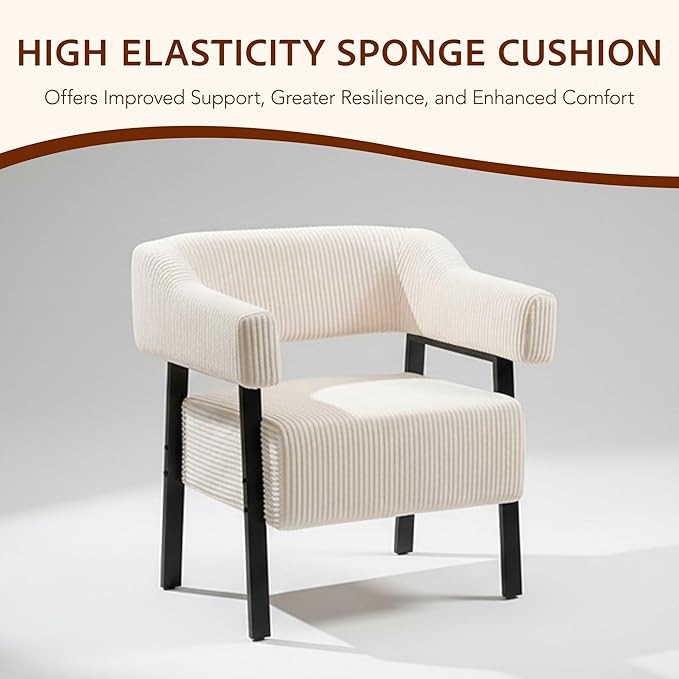 Wismestr Corduroy Upholstered Accent Chair - Cozy Modern Decorative Armchair, Comfortable Cute Corner Side Chairs for Living Room, Bedroom, Reading Nook, Small Spaces (Pink, Black Leg)