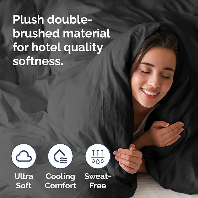 Duvet Cover Full Size Set - Extra Soft Full Size Duvet Cover 80 x 90 with 2 Pillow Shams - Hotel Luxury Quality Easy Care and Fade Free w/Zipper Closures & Ties - Comfy Breathable Bedding Set (Black)