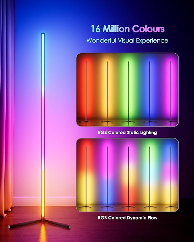 2PCS Corner Floor Lamp, 65" Smart RGB Color Changing LED Floor Lamp with APP and Remote Control, Modern Mood Lighting Corner Lamp with Music Sync, DIY Mode & Timing for Living Room Gaming Room