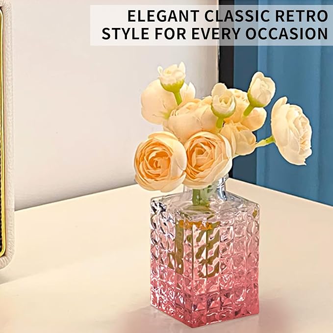 KUAGUINZUHE 12 Pcs Glass Bud Vase Set, Small Pink Vintage Flower Vases for Wedding Centerpieces in Bulk, Mini Embossed Vases for Home Table Decor, Party, Baby Shower Decorations